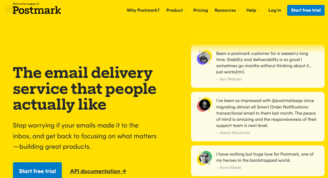 Transactional email: Postmark home page