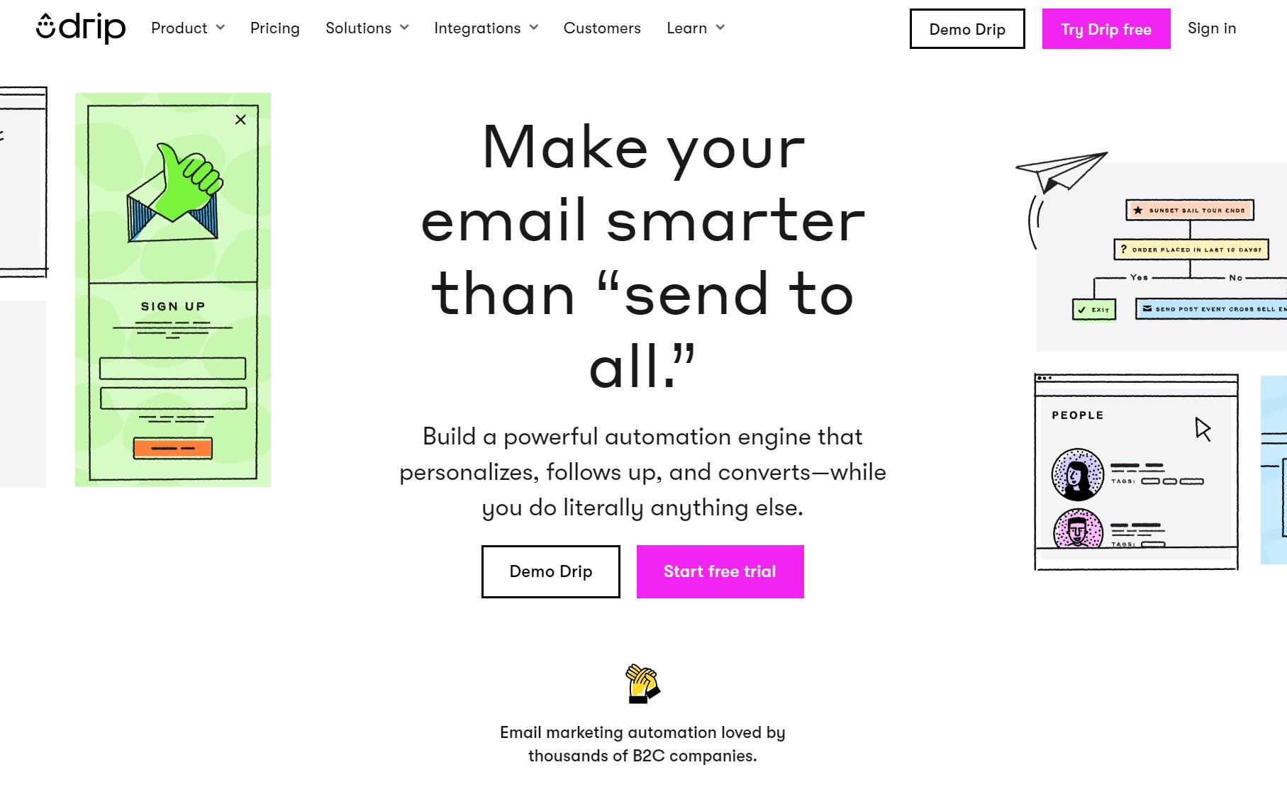 Klaviyo alternatives: Drip home page
