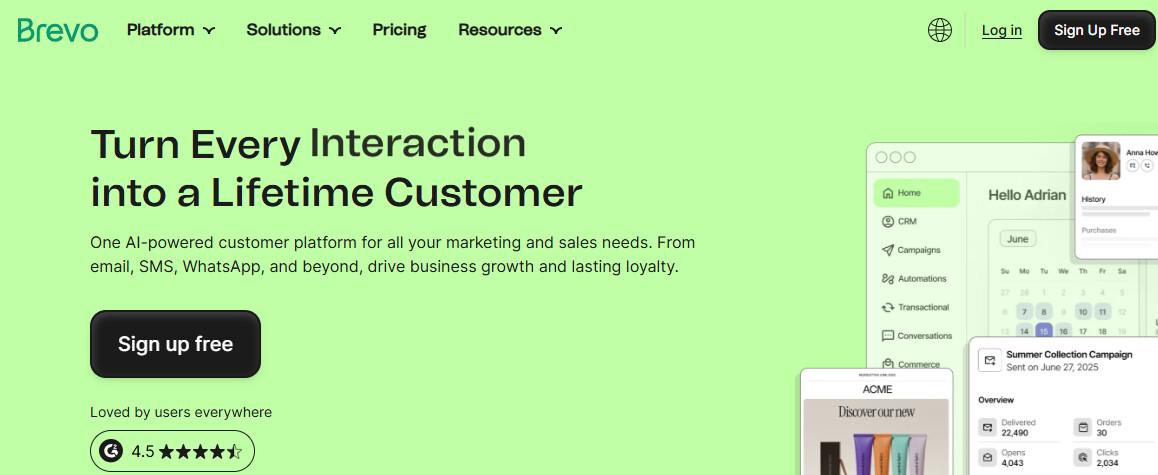 Transactional email: Brevo home page