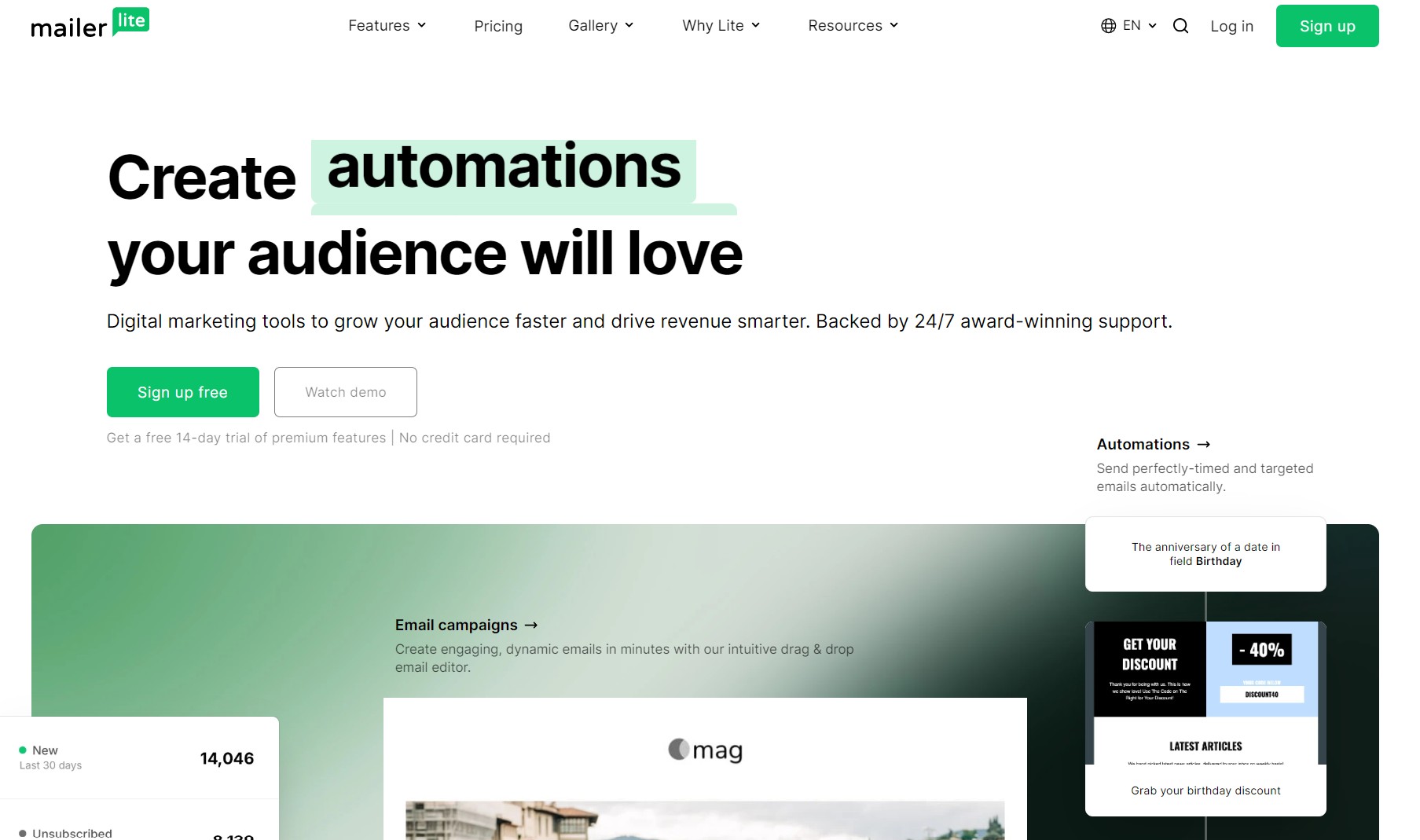 Klaviyo alternatives: MailerLite home page