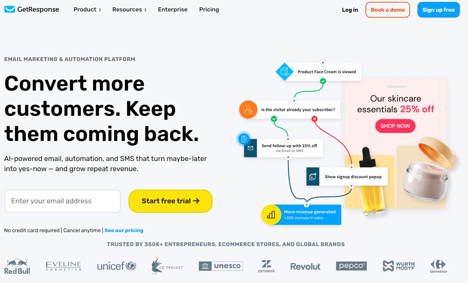 Klaviyo alternatives: GetResponse home page