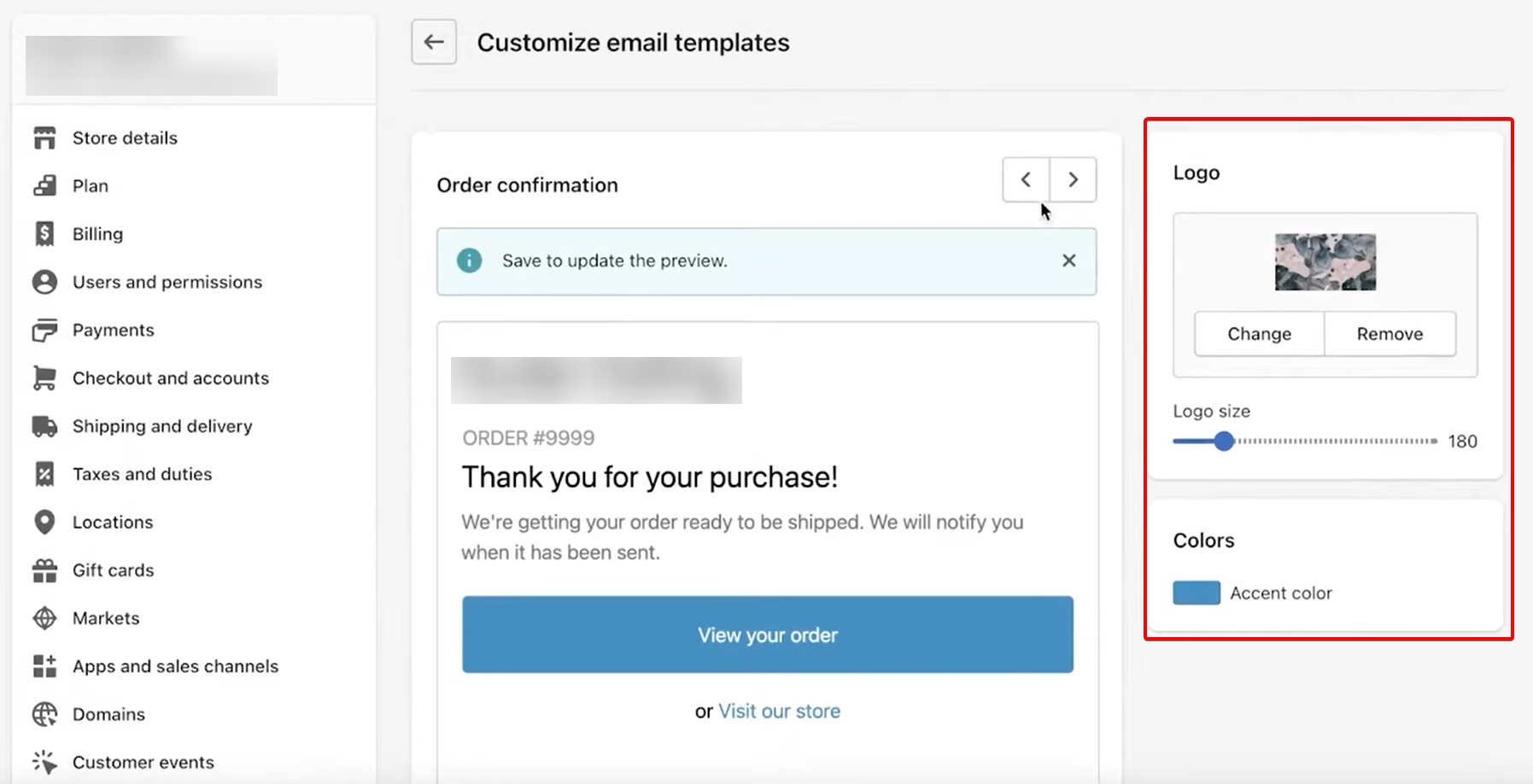 Edit Shopify order confirmation emails: Add branding elements