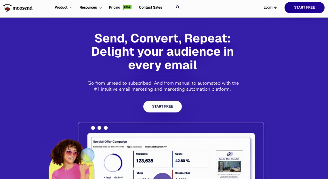 Klaviyo alternatives: Moosend home page