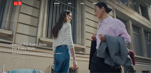 Shopify stores: Two women stand outside a building wearing casual outfits; one is in jeans and a light sweater, and the other wears a button-up shirt and blazer. Text on the image reads, Denim. For Every Body. For Every Style.