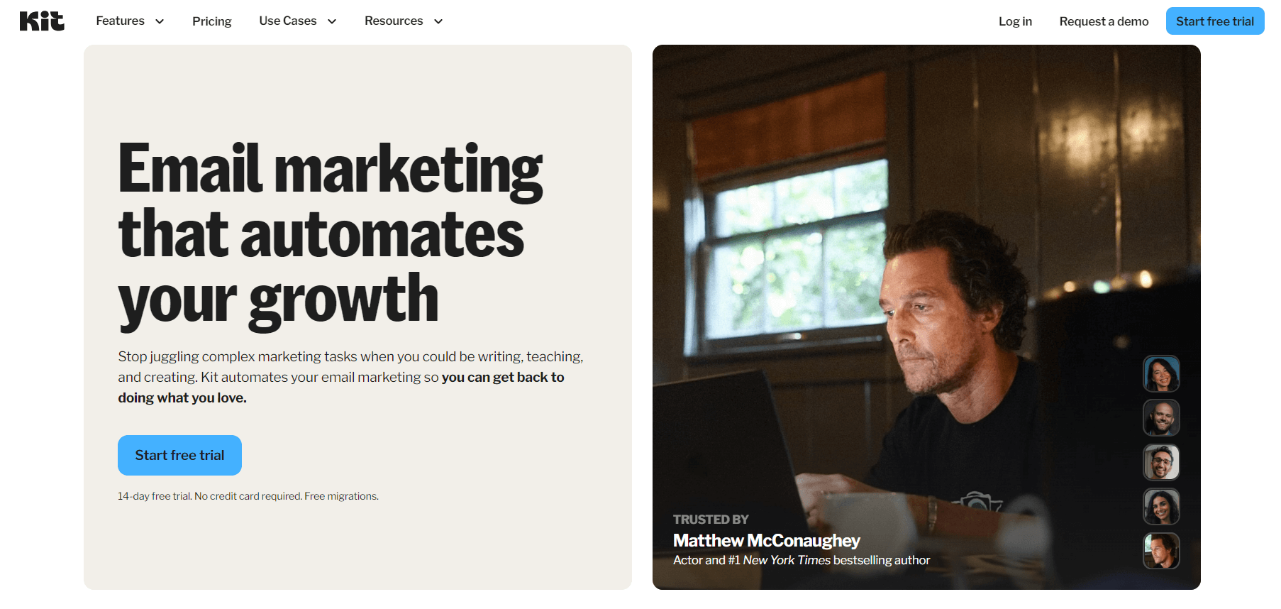 Mailerlite alternative: Kit home page