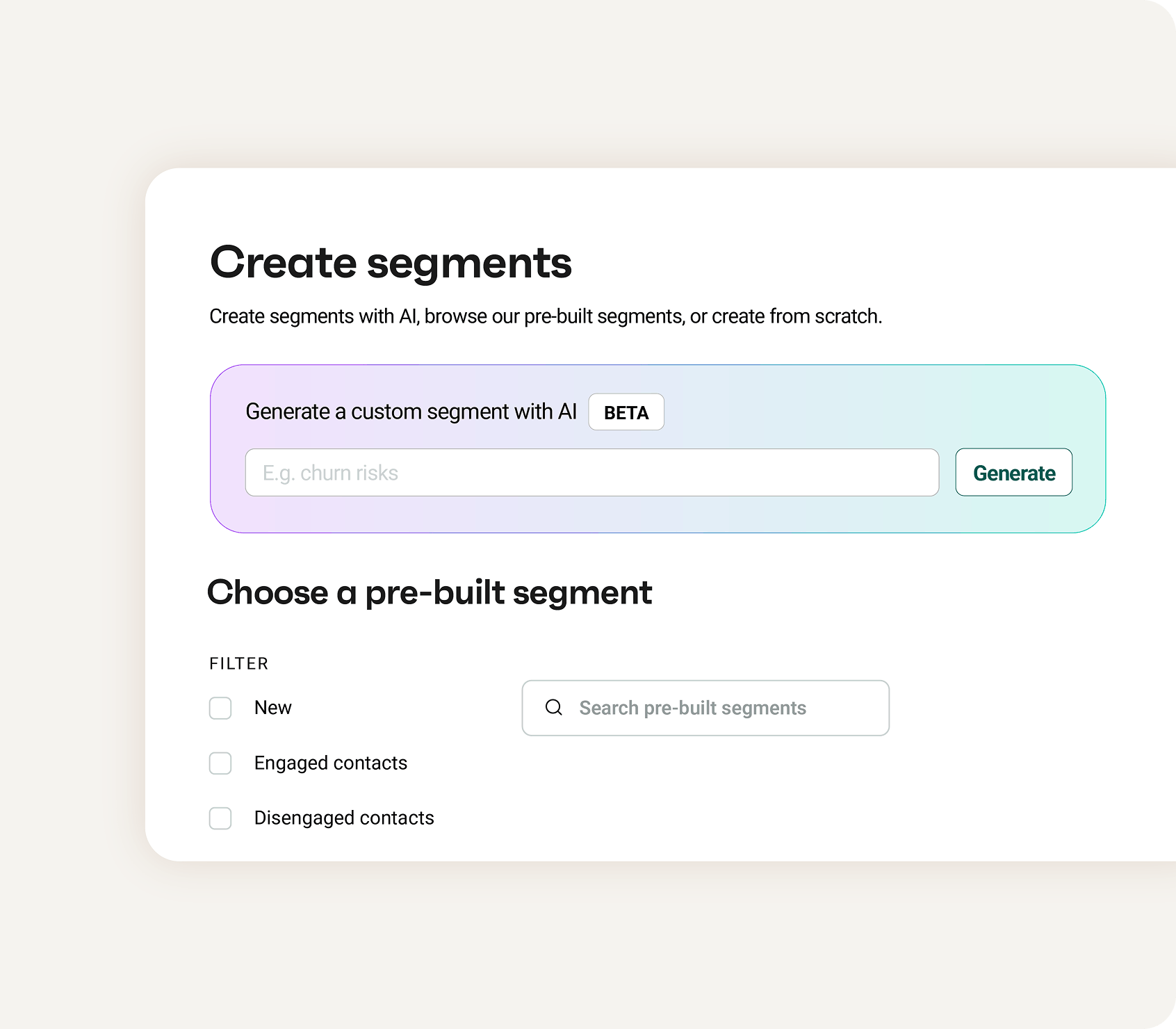 Omnisend AI segmentation: AI-generated and pre-built audience segments