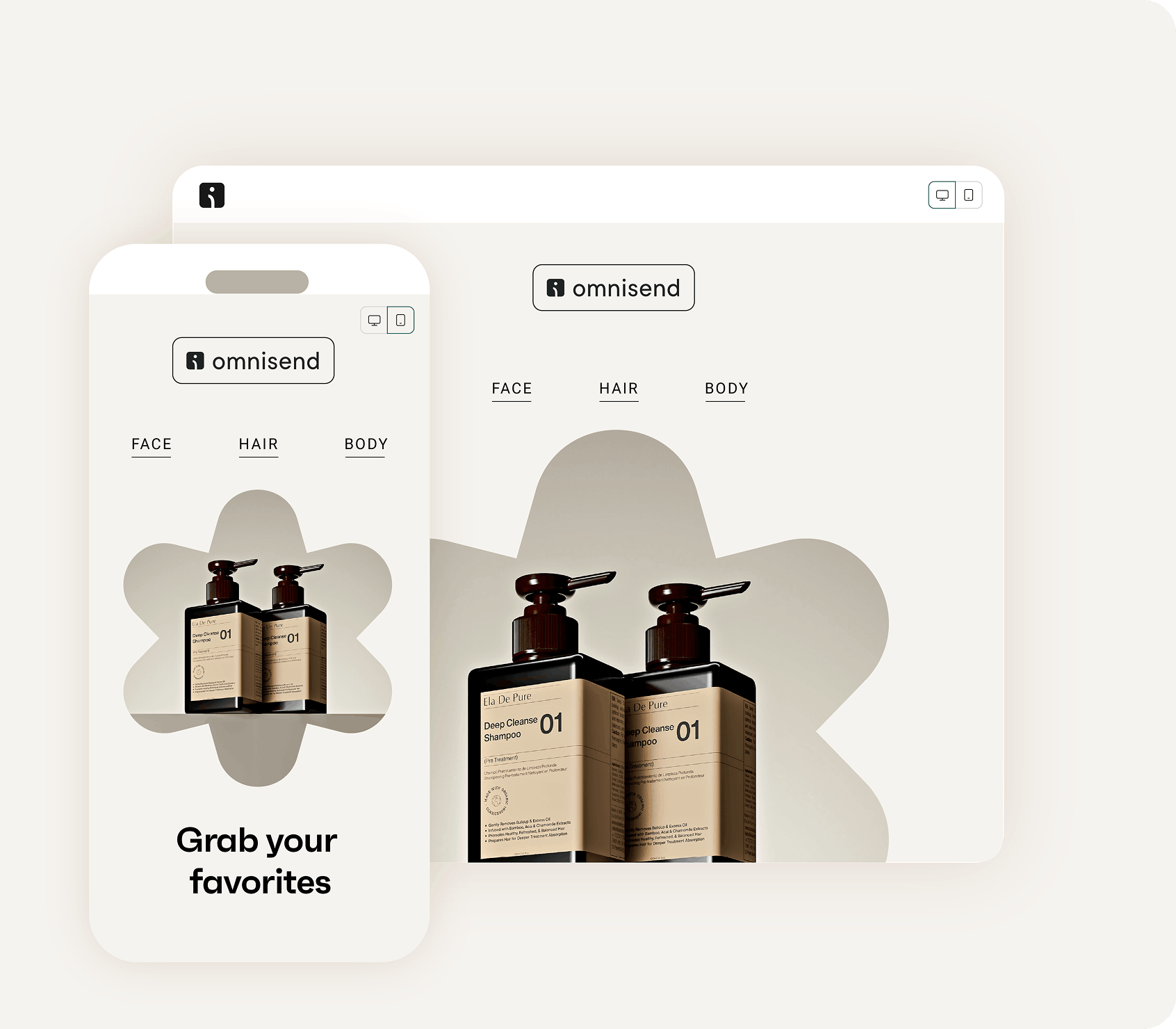 Omnisend builder showing email and mobile message previews in one platform