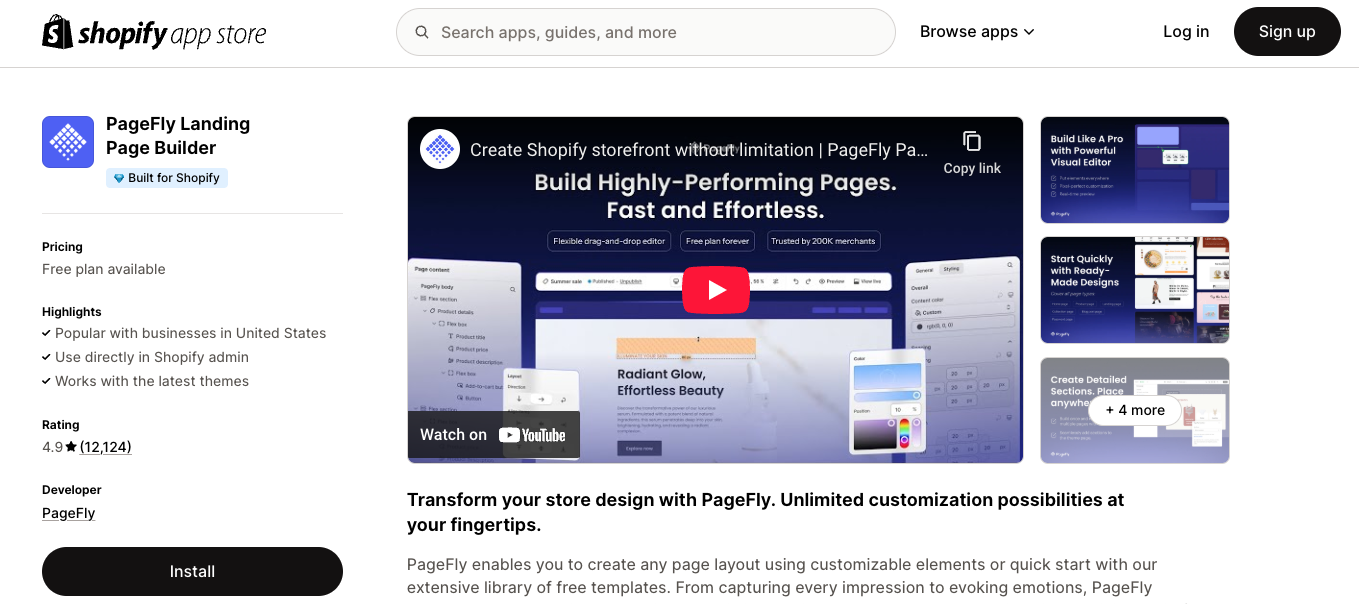 PageFly app page on Shopify